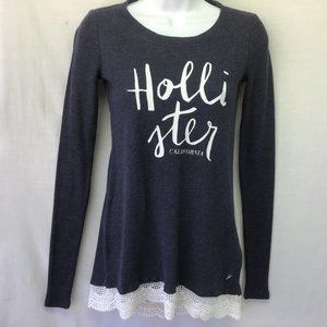 Hollister California Grey Lacey Thermal Top NWT XS